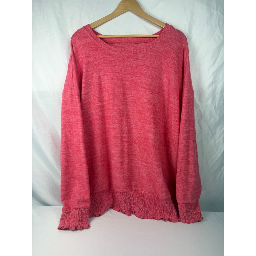 Torrid Size 3 Super Soft Plush Pink Pullover Sweater Smocked Ruffle Hem